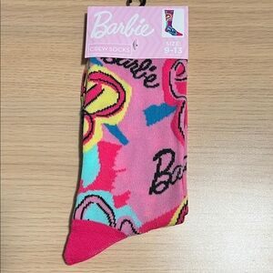 Barbie Pink Yellow Blue Graffiti Crew Socks NWT